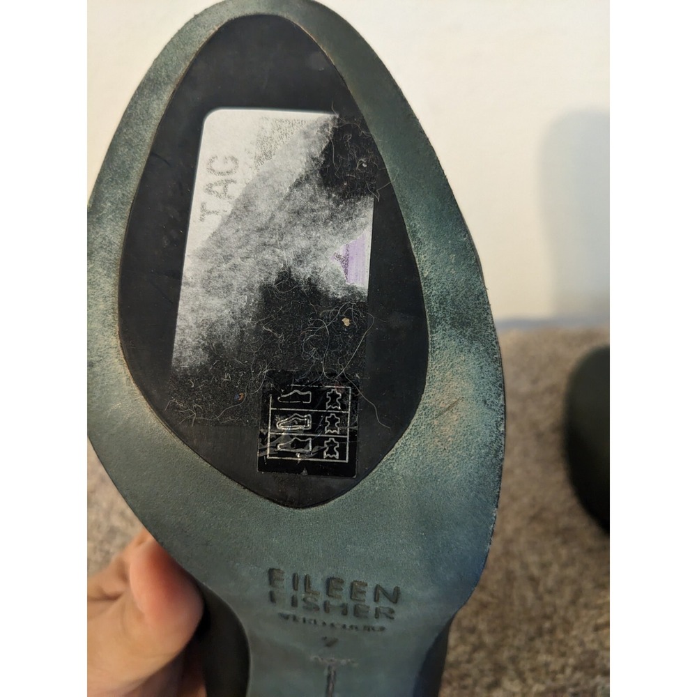 Eileen Fisher Slate Gray Leather Round Toe Block Heel Classic Pumps Size 7 NEW - Picture 9 of 10